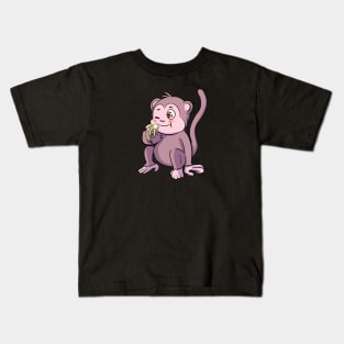 Cute Monkey Eating Yellow Banana Kids T-Shirt